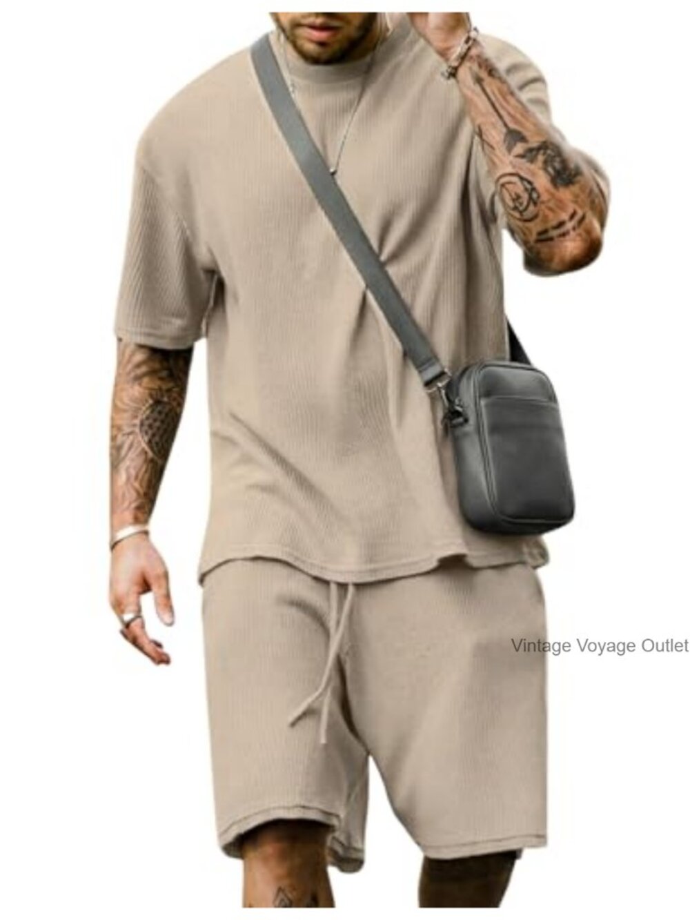 Men's Oversized Summer Shorts Set Waffle Knit Lounge Set